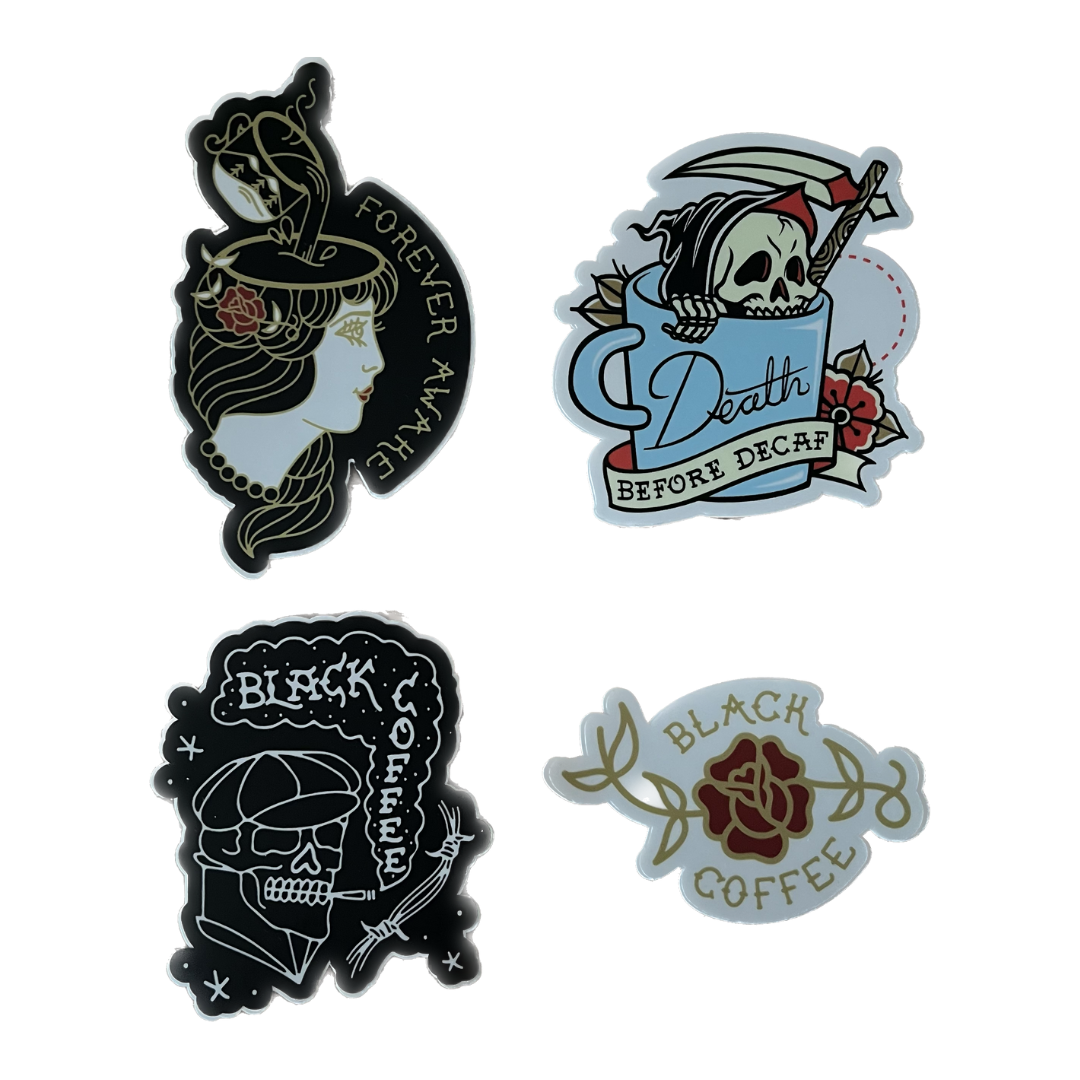 4-PACK BLACK COFFEE VAULT STICKERS