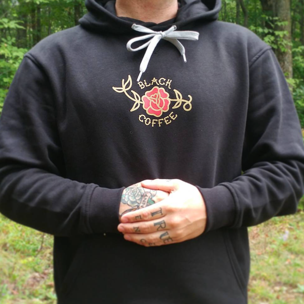 Black hoodie with a top rose
